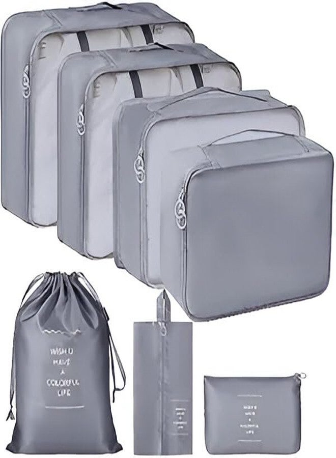 REENTA 7 Pcs Waterproof Travel Toiletry & Laundry Bag Set - Organizer Pouches for Clothes, Cosmetics, Shoes | Lightweight Packing Cubes & Storage Bags for Travel, Luggage, Suitcase, Camping (Grey) - Image 1